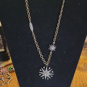 Gold-Tone Starburst Pendant Necklace with Crystal Accents